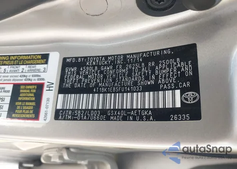 2015 Toyota Avalon Xle from USA, damaged, VIN 4T1BK1EB5FU141033